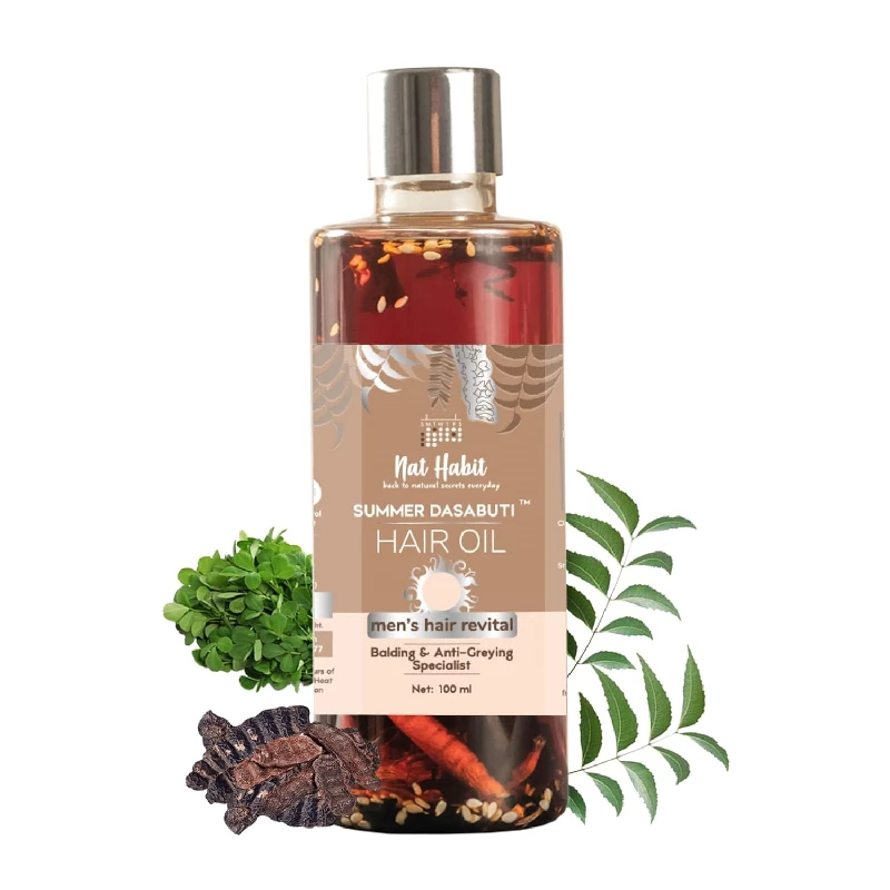 Nat Habit - Back To Natural Secrets Everyday Mens Revital Summer Dasabuti Hair Oil for Hairfall, 100 ml-1.webp